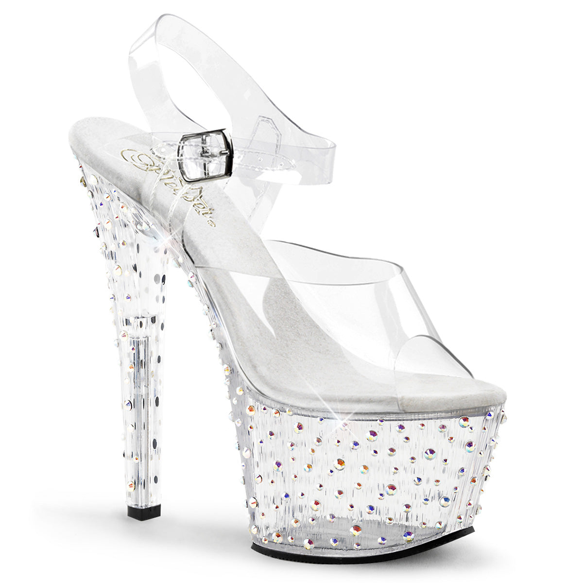 STARDANCE-708 7" Heel Clear Silver Pole Dancing Platforms-Pleaser- Sexy Shoes