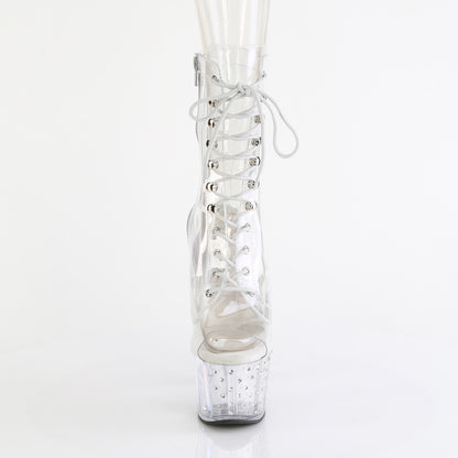 STARDUST-1021C-7 Pleaser Sexy Clear Platform Bling Lace Up Ankle Boots