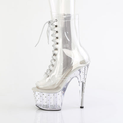STARDUST-1021C-7 Pleaser Sexy Clear Platform Bling Lace Up Ankle Boots