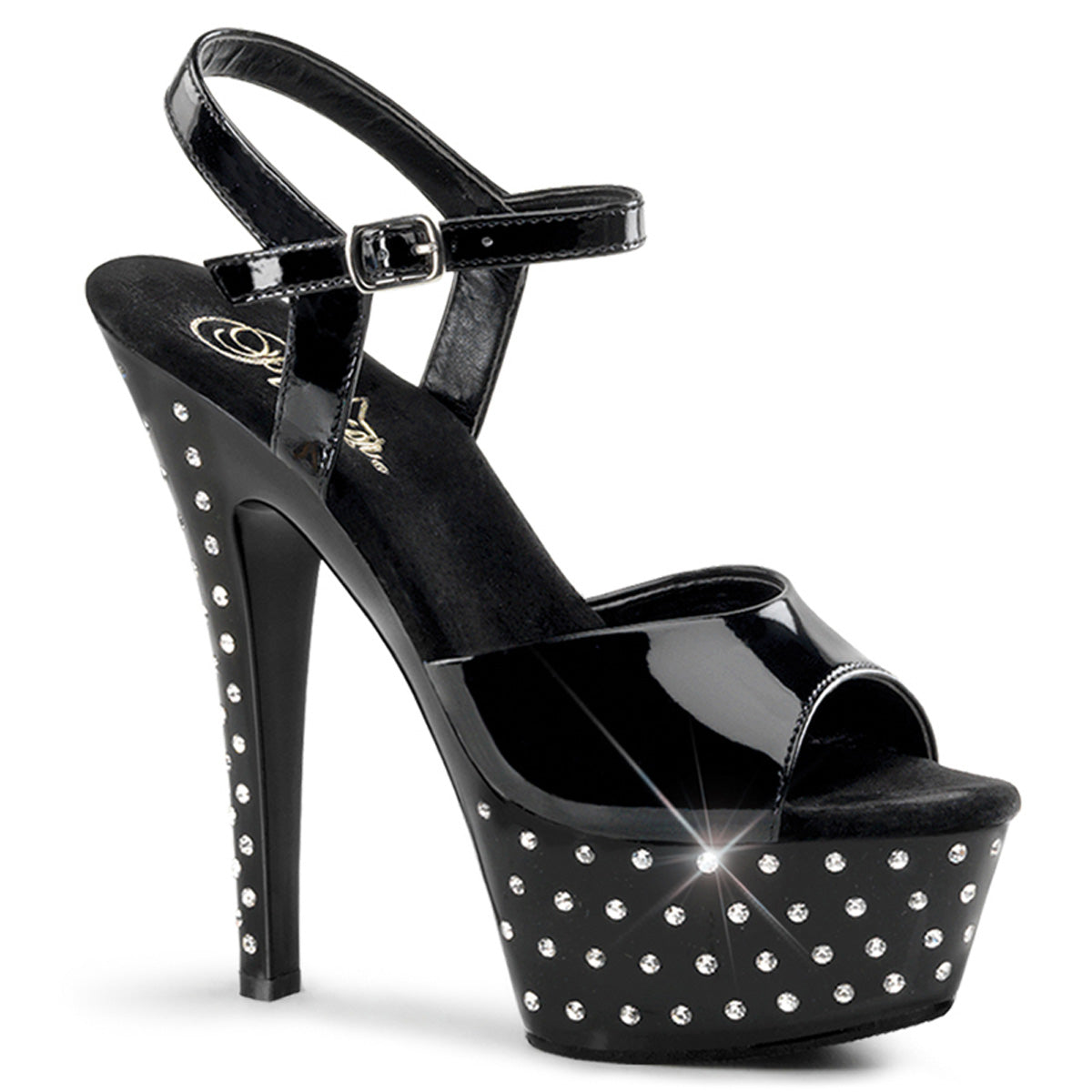 STARDUST-609 6 Inch Heel Black Patent Pole Dancing Platforms-Pleaser- Sexy Shoes