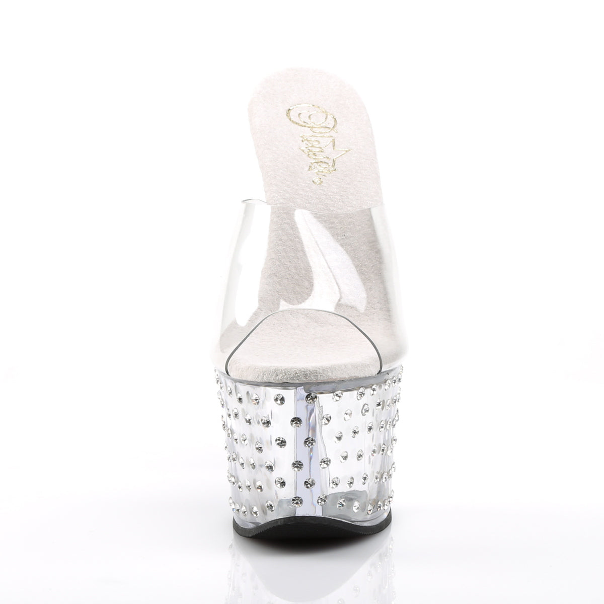 stardust 701 pleaser sexy shoes 7 inch rhinestone studded platform slide slip on shoes clear heels