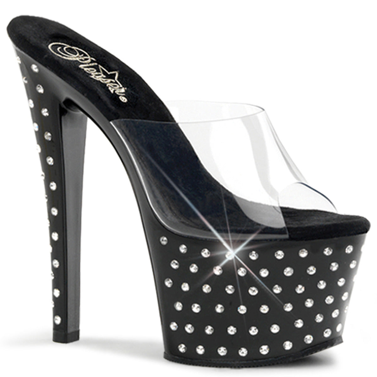 STARDUST-701 7" Heel Clear and Black Pole Dancing Platforms-Pleaser- Sexy Shoes