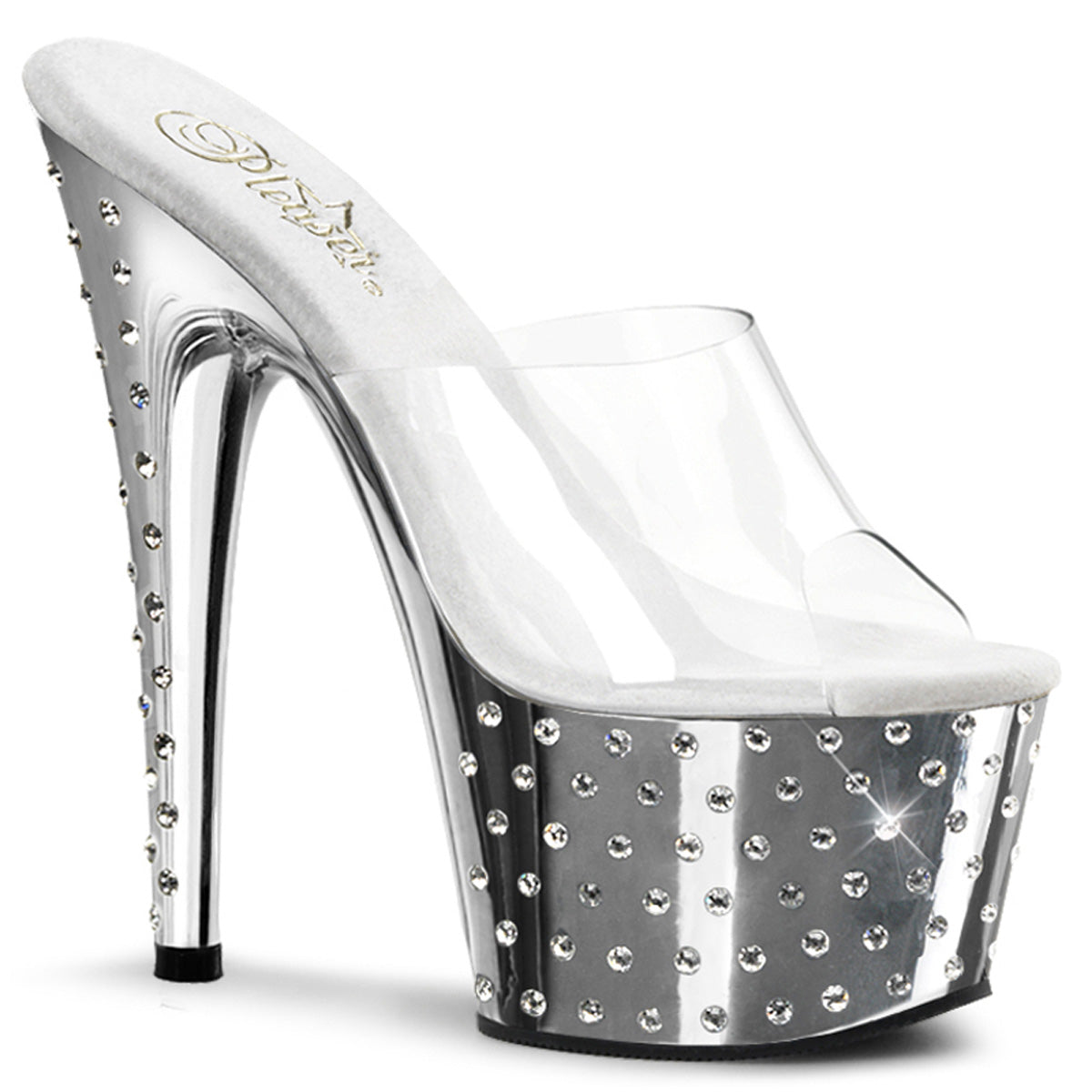 STARDUST-701 7 Inch Heel ClearSilver Chrome Strippers Shoes-Pleaser- Sexy Shoes