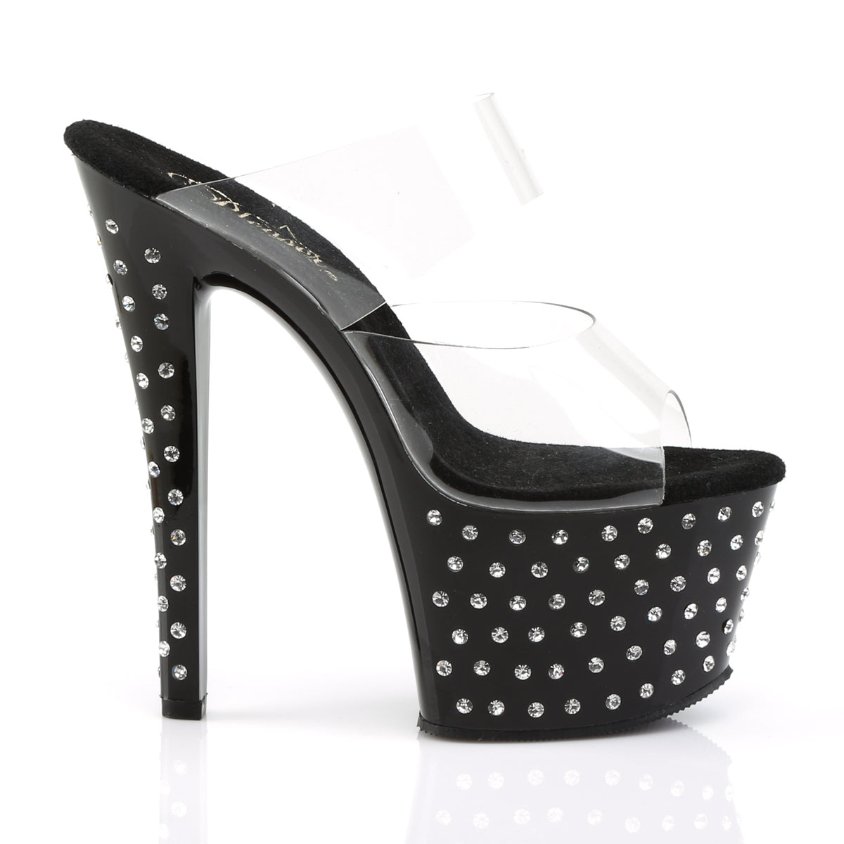 STARDUST-702 7" Heel Clear and Black Pole Dancing Platforms-Pleaser- Sexy Shoes Fetish Heels