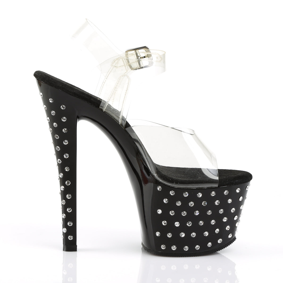 STARDUST-708 7" Heel Clear and Black Pole Dancing Platforms-Pleaser- Sexy Shoes Fetish Heels