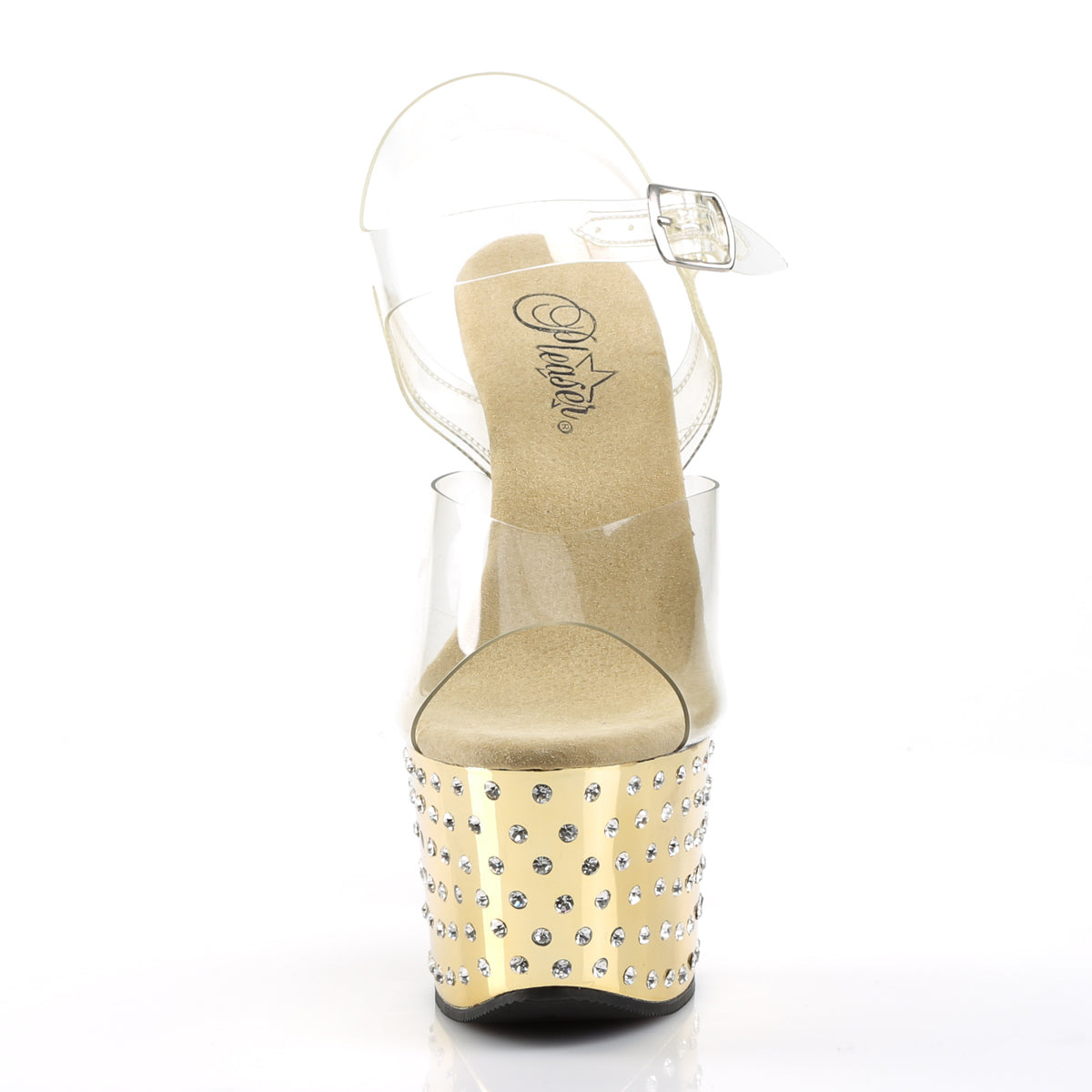 STARDUST-708 7" Clear and Gold Chrome Pole Dancer Platforms-Pleaser- Sexy Shoes Alternative Footwear