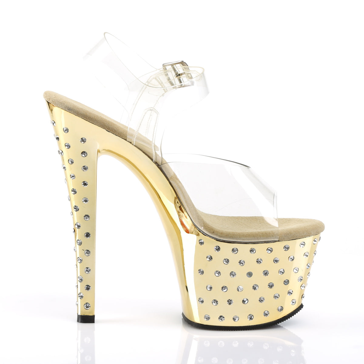 STARDUST-708 7" Clear and Gold Chrome Pole Dancer Platforms-Pleaser- Sexy Shoes Fetish Heels