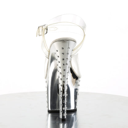 STARDUST-708 7 Inch Heel ClearSilver Chrome Strippers Shoes-Pleaser- Sexy Shoes Fetish Footwear
