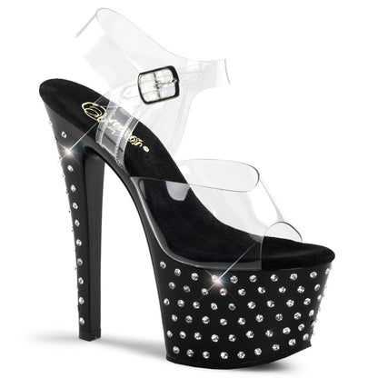 STARDUST-708 7" Heel Clear and Black Pole Dancing Bling Platforms