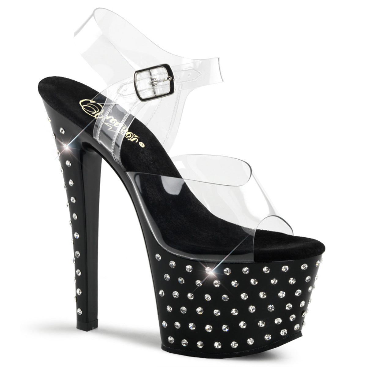Clear Black 7 Inch Fetish Pole Platform Shoes -  Pleaser STARDUST-708