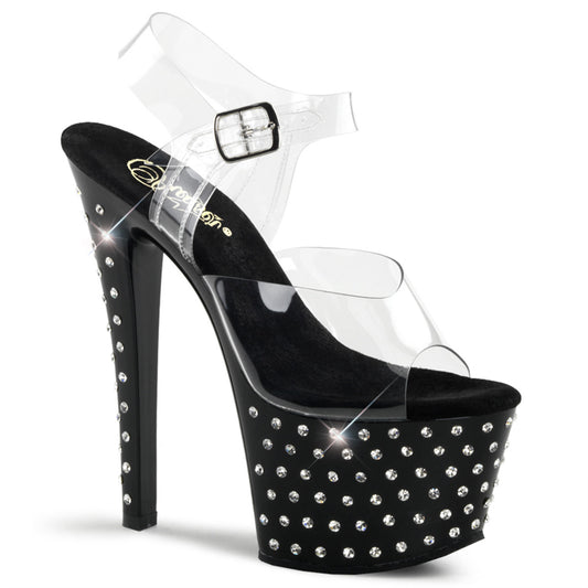 STARDUST-708 7" Heel Clear and Black Pole Dancing Platforms-Pleaser- Sexy Shoes