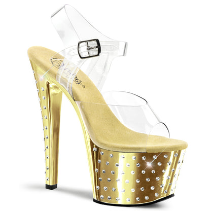 STARDUST-708 7" Clear and Gold Chrome Pole Dancer Bling Platform Shoes