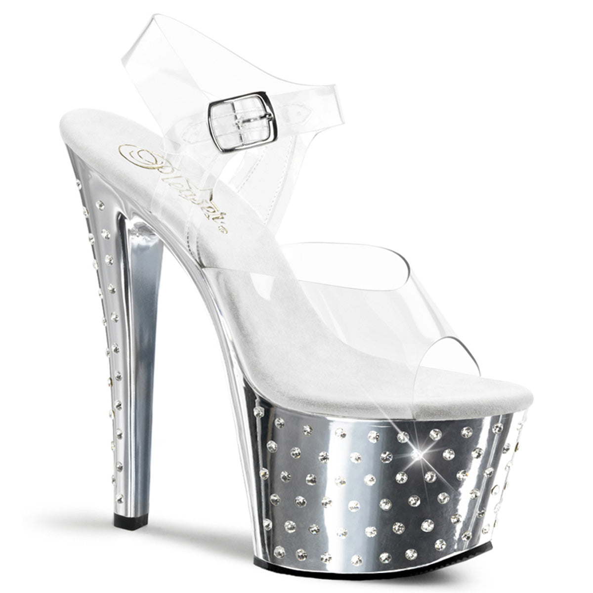 STARDUST-708 7 Inch Heel ClearSilver Chrome Bling Strippers Shoes