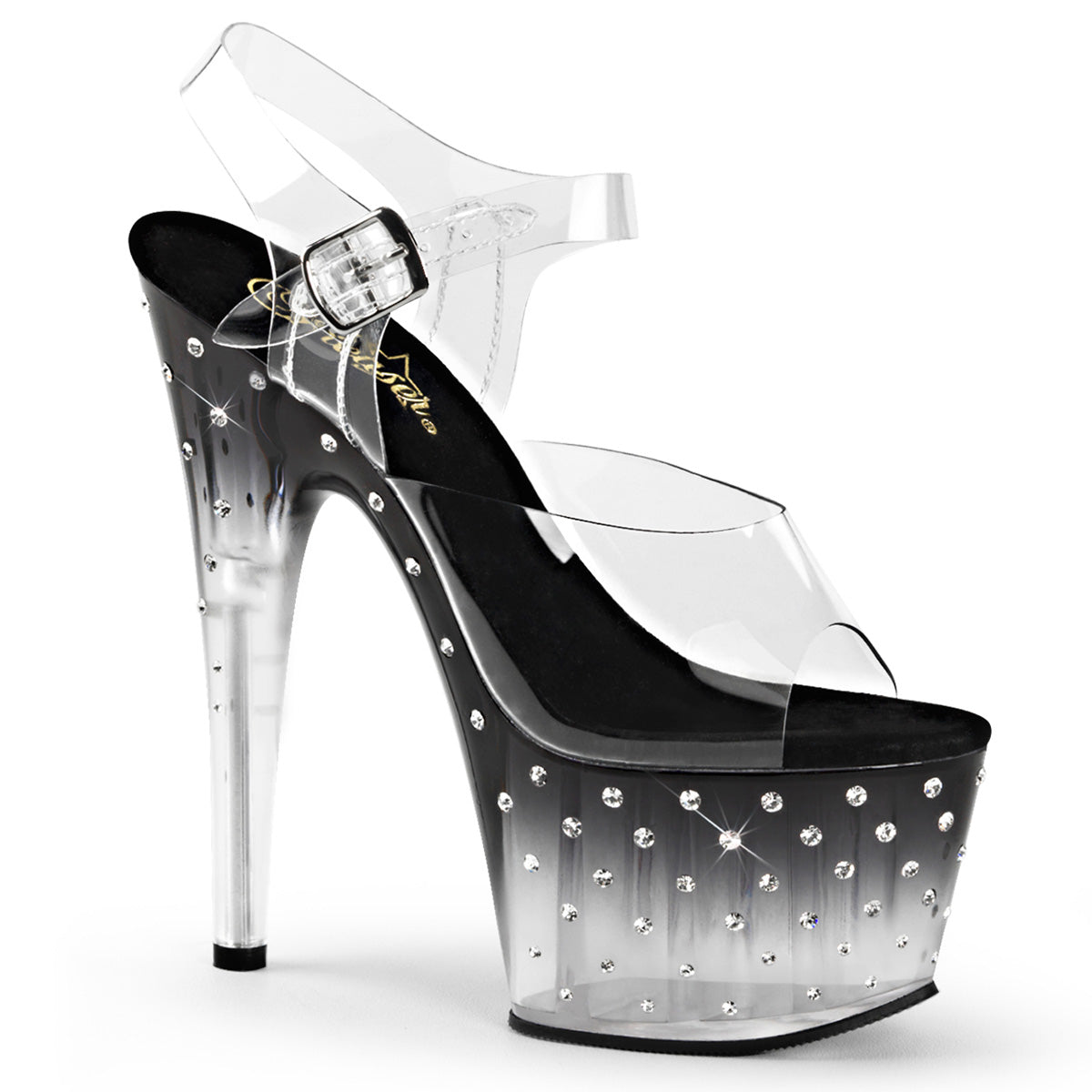 STARDUST-708T 7" Heel Clear and Black Pole Dancing Platforms-Pleaser- Sexy Shoes