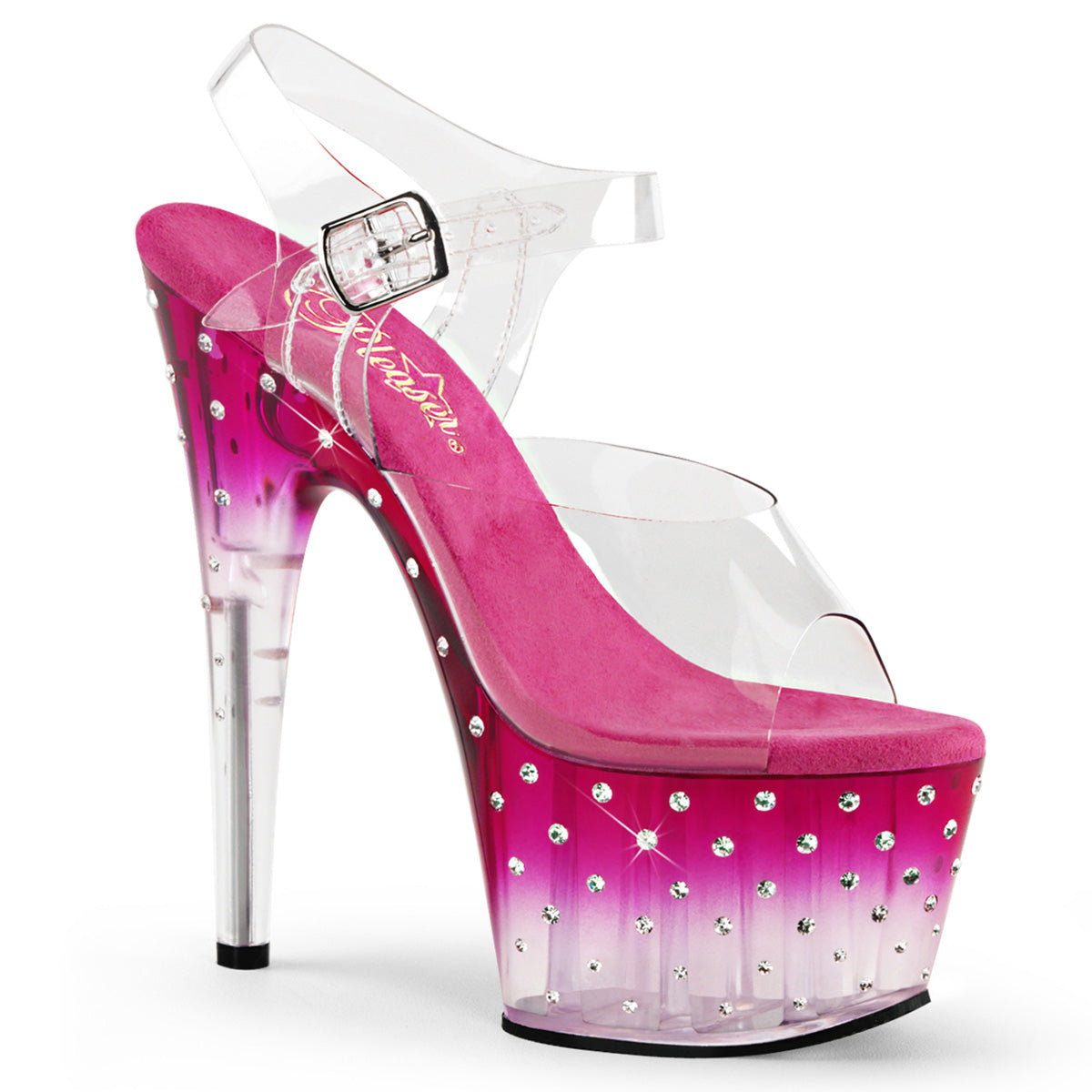 STARDUST-708T 7" Heel Clear and Pink Pole Dancer Platform Shoes