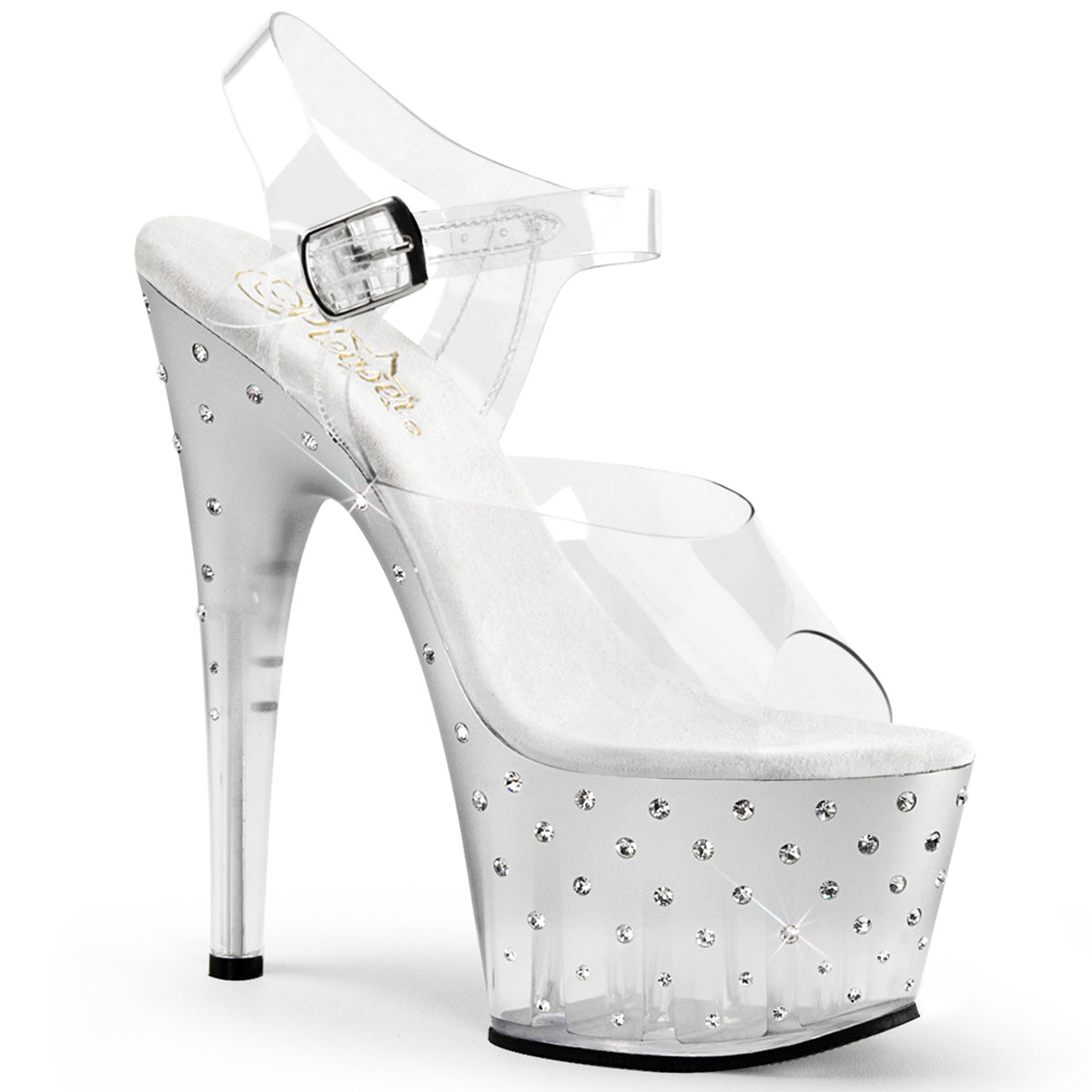 STARDUST-708T 7 Inch Heel Clear Silver Pole Dancer Platforms-Pleaser- Sexy Shoes