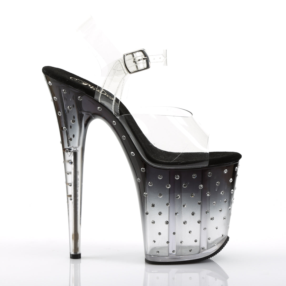 STARDUST-808T 8" Heel Clear and Black Pole Dancing Platforms-Pleaser- Sexy Shoes Fetish Heels