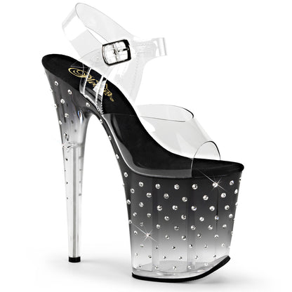 STARDUST-808T 8" Heel Clear and Black Pole Dancing Bling Platforms