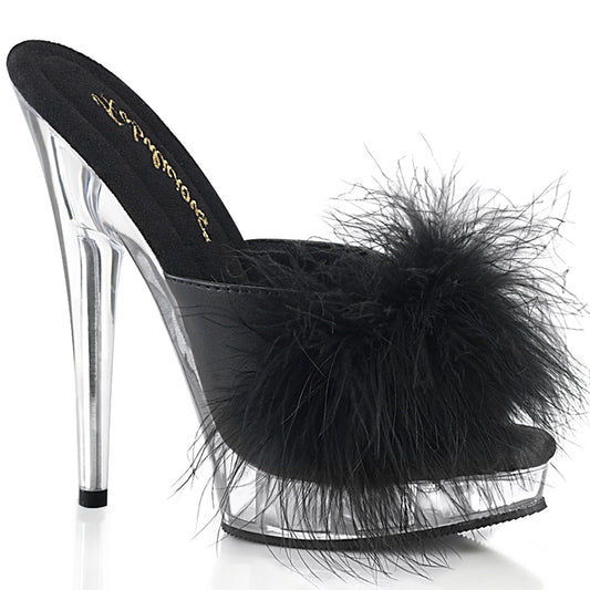SULTRY-601F-Black-Pu-Marabou-Fur-Clear-Fabulicious-Bedroom-Heels-Shoes