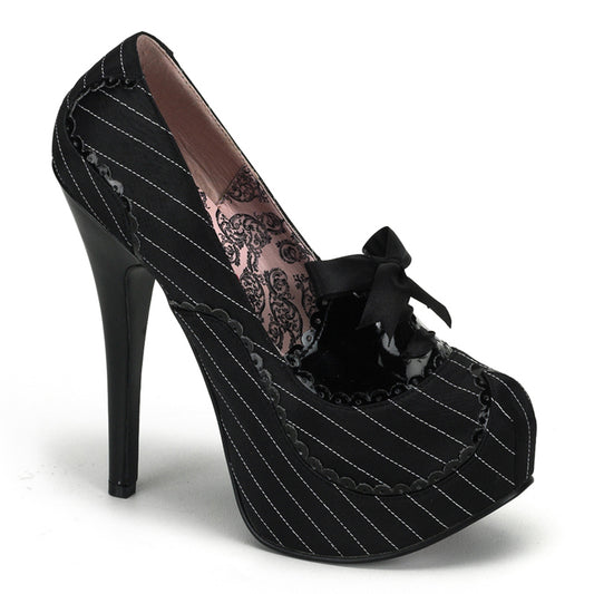 Bordello TEE01 Black Pinstripes Satin-Blk Pat Sexy Shoes Discontinued Sale Stock