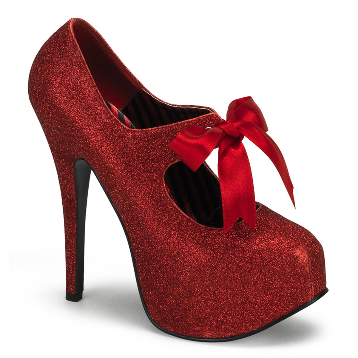 TEEZE-04G Hidden Platform 6 Inch Heel Red Glitter Sexy Shoes