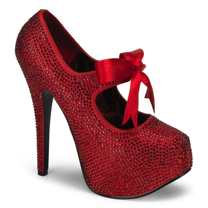 TEEZE-04R Hidden Platform High Heel Red Rhinestones Sexy Shoes
