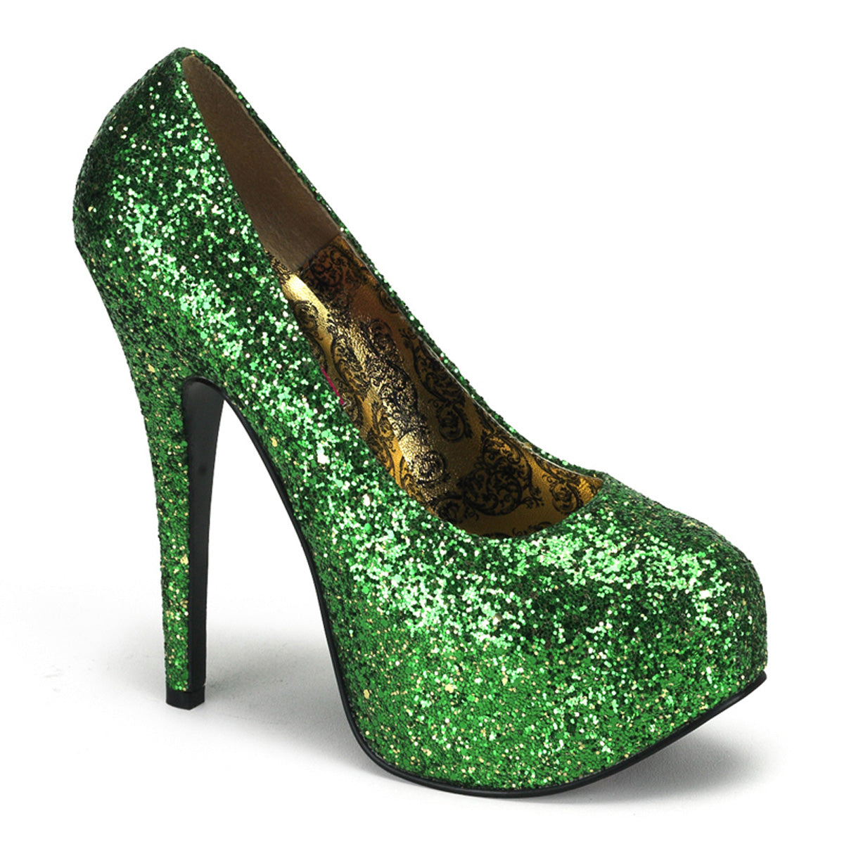 TEEZE-06G Hidden Platform 6" Heel Green Glitter Sexy Shoes-Bordello- Sexy Shoes