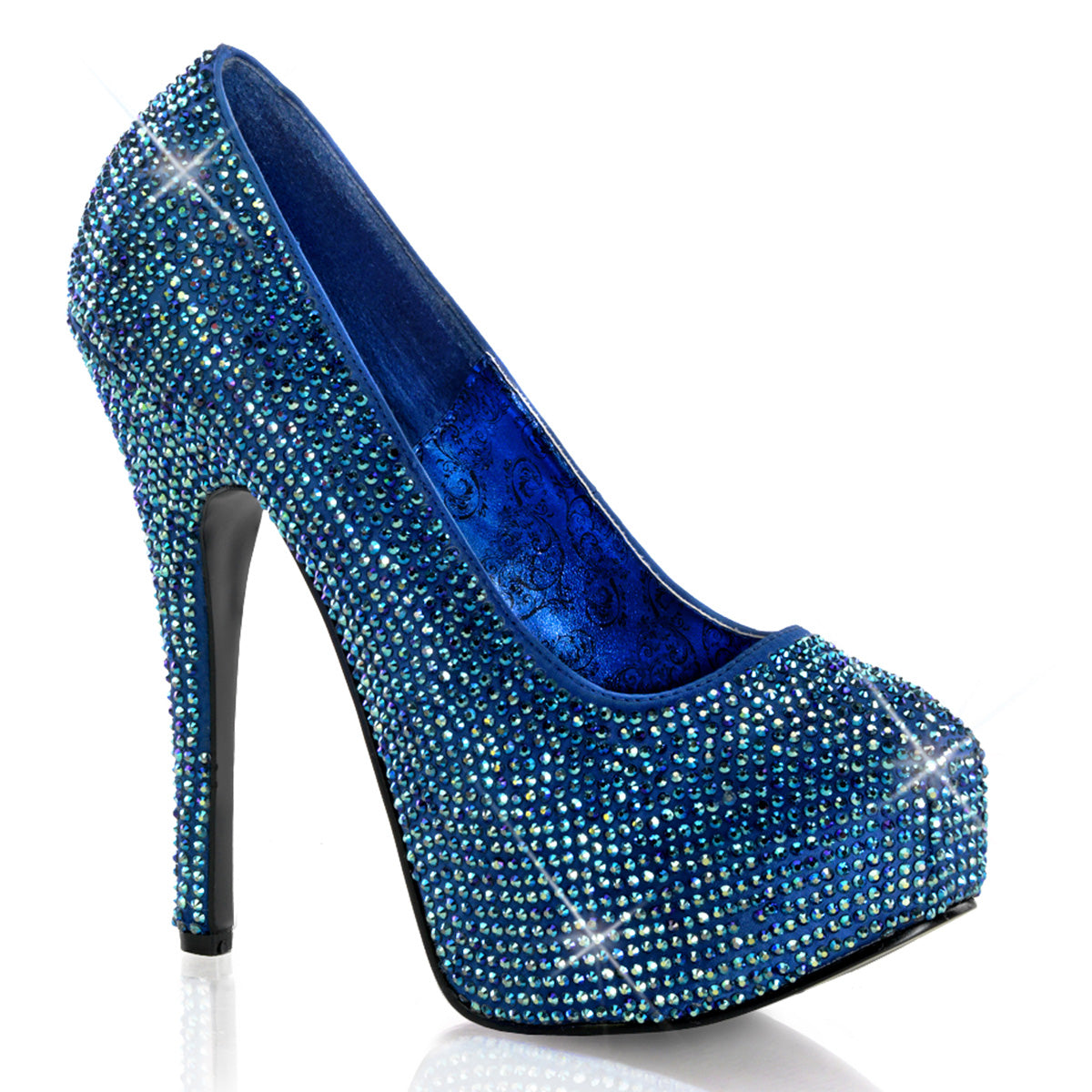 TEEZE-06R Hidden Platform 6 Inch Heel Blue Satin Sexy Shoes-Bordello- Sexy Shoes