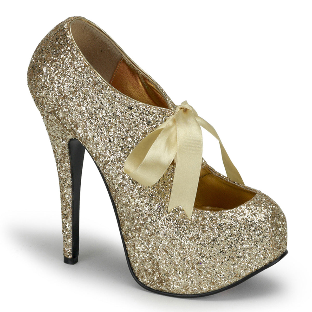 TEEZE-10G Hidden Platform 6" Heel Gold Glittery Sexy Shoes-Bordello- Sexy Shoes
