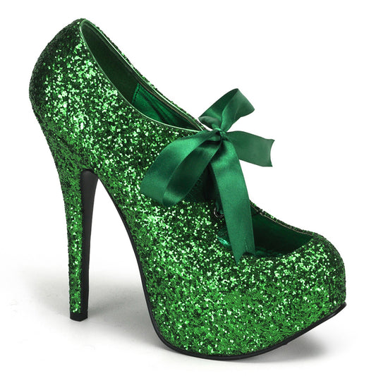 TEEZE-10G Hidden Platform 6" Heel Green Glitter Sexy Shoes-Bordello- Sexy Shoes