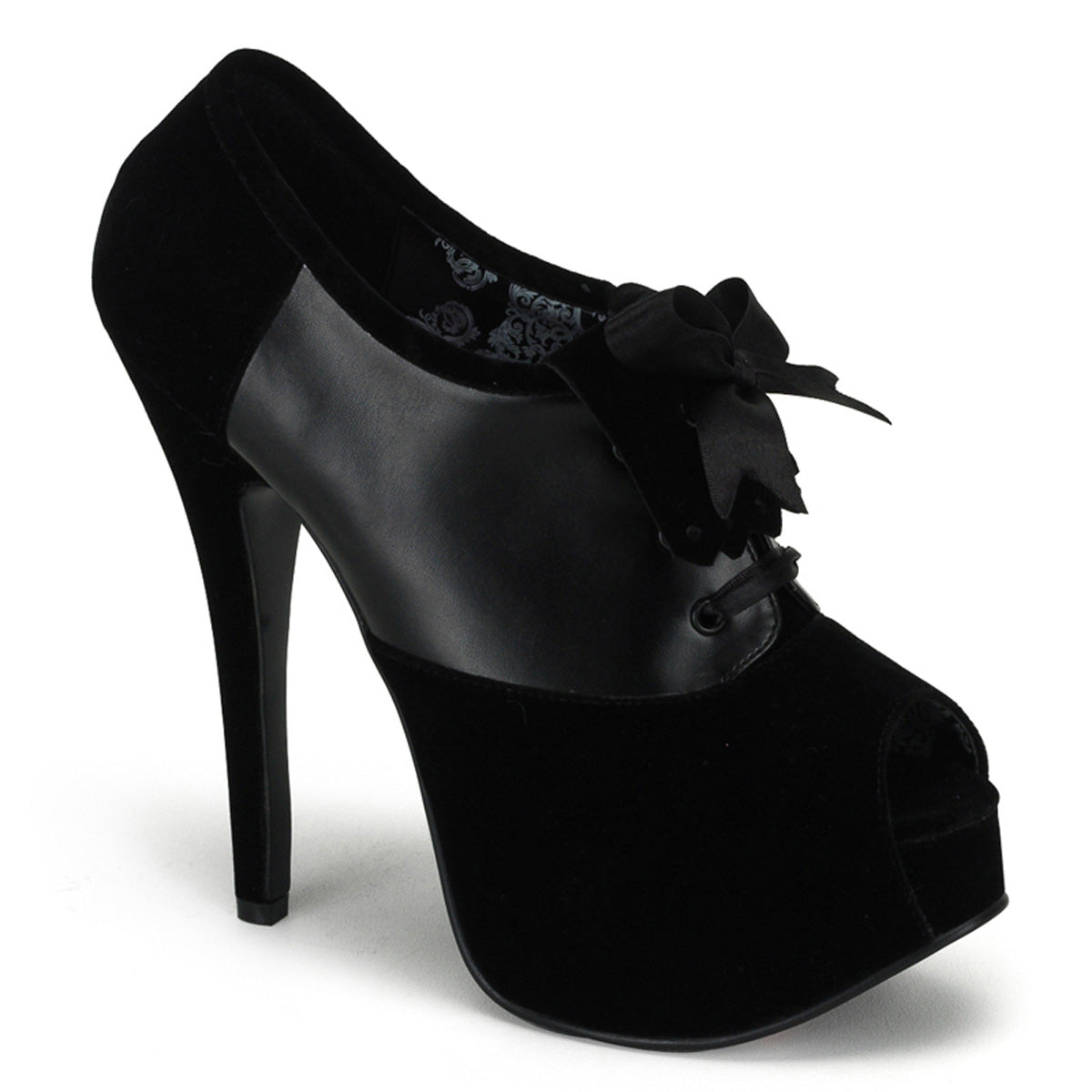 TEEZE-16 Hidden Platform High Heel Black Velvet Sexy Shoes