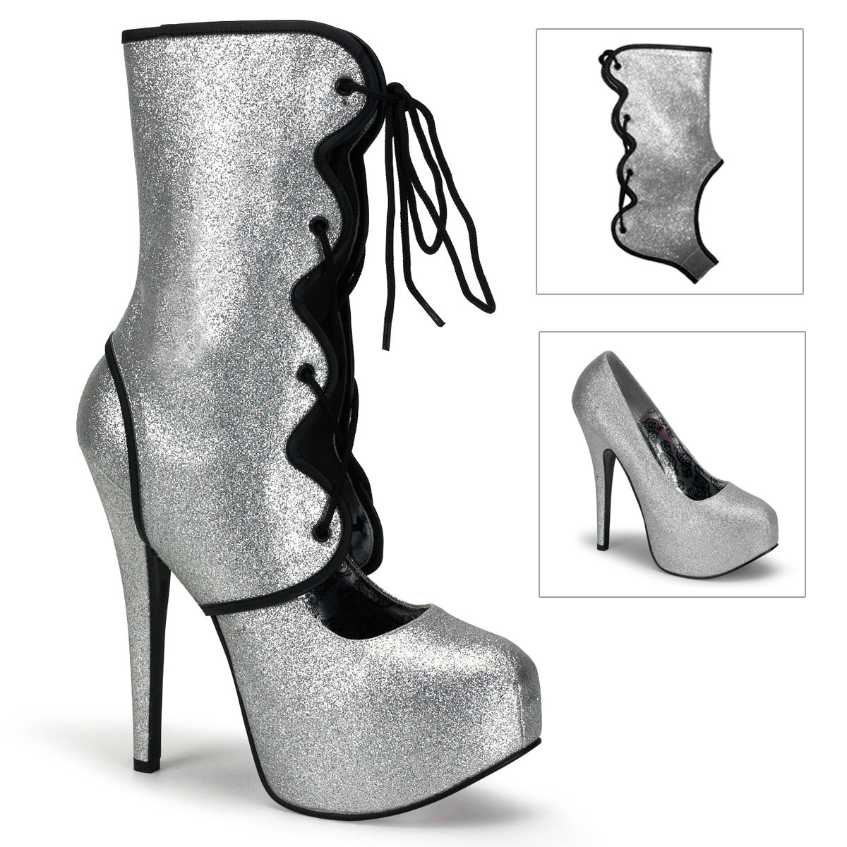 TEEZE-31G Bordello Hidden Platform 6" Heel Silver Sexy Shoes-Bordello- Sexy Shoes