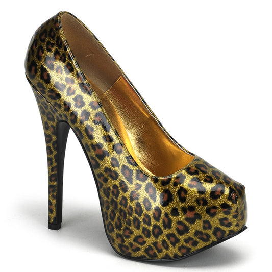 Bordello TEE37 Gold Cheetah Patent Sexy Shoes Discontinued Sale Stock