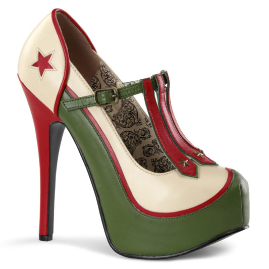 TEEZE-43 Hidden Platform Cream and Olive Green Pu Sexy Shoes-Bordello- Sexy Shoes