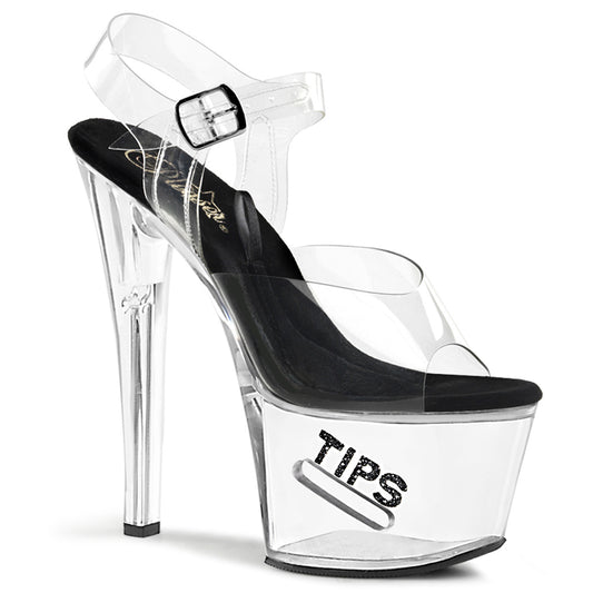 TIPJAR-708-5 7" Heel Clear and Black Pole Dancing Platforms-Pleaser- Sexy Shoes