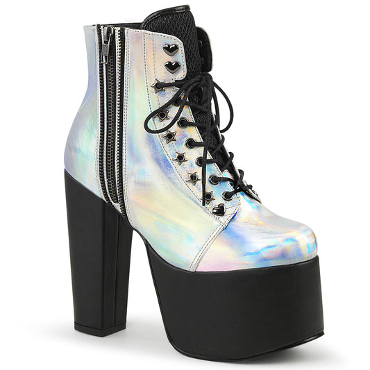 Demoniacult TOR712 Silver Hologram Vegan Leather Sexy Shoes Discontinued Sale Stock