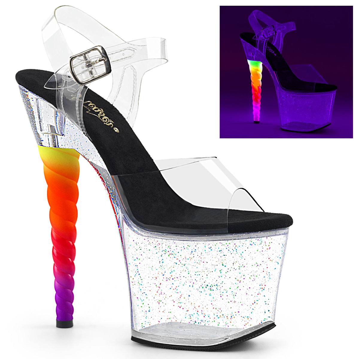 UNICORN-708MG 7" Heel Clear and Black Pole Dancing Platforms-Pleaser- Sexy Shoes