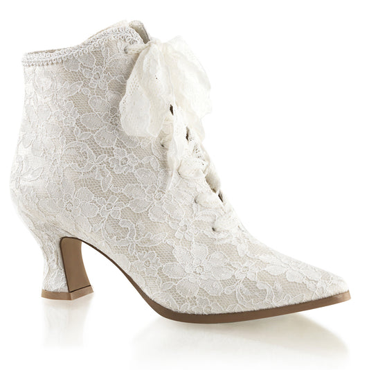 VICTORIAN-30 Fabulicious 3 Inch Heel Ivory Satin Boots-Fabulicious- Sexy Shoes