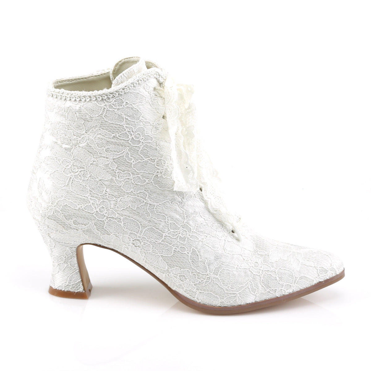 VICTORIAN-30 Fabulicious 3 Inch Heel Ivory Satin Boots-Fabulicious- Sexy Shoes Fetish Heels