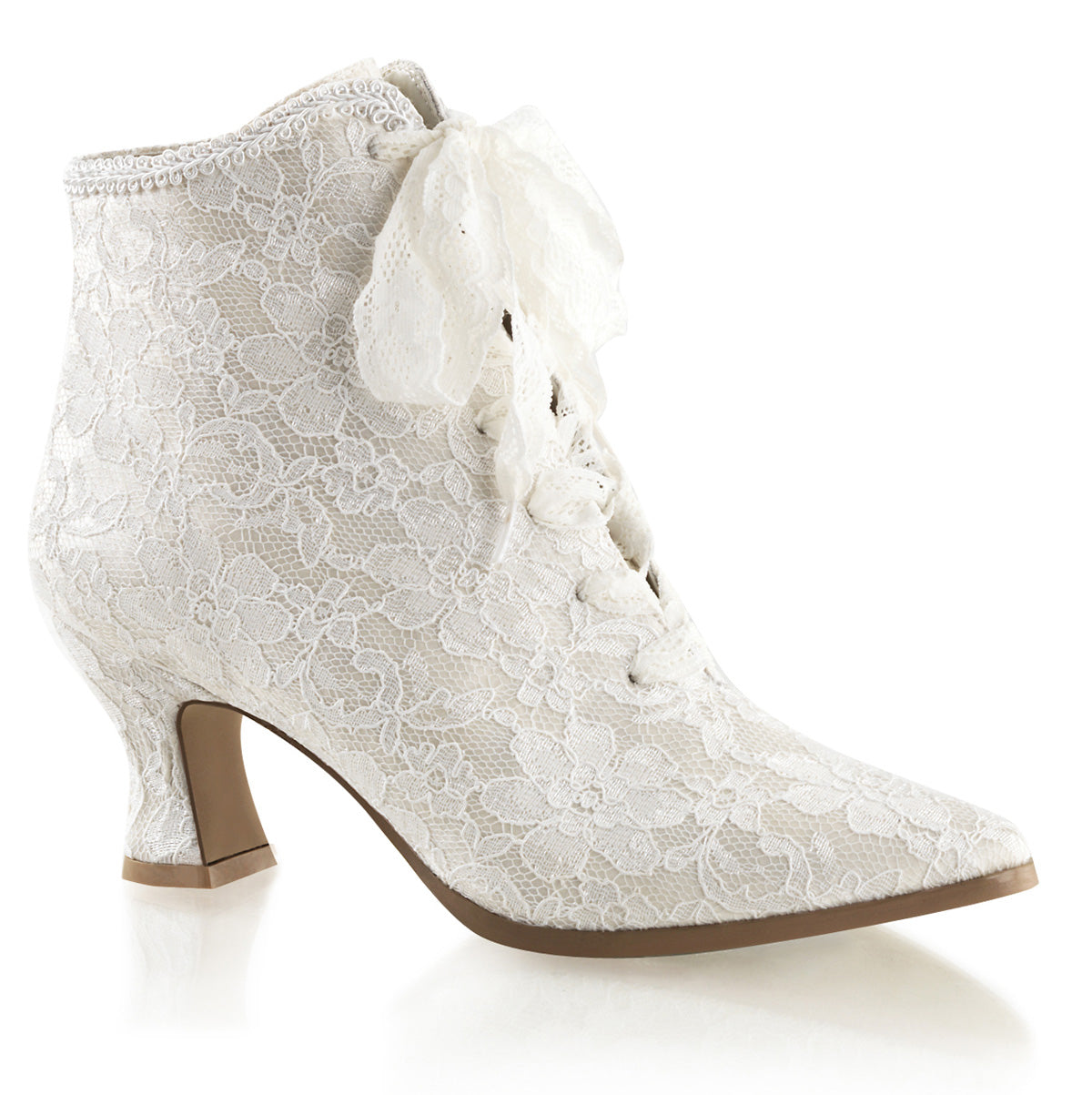 VICTORIAN-30 Fabulicious 3 Inch Heel Ivory Satin Boots