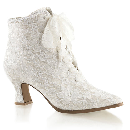 VICTORIAN-30 Fabulicious 3 Inch Heel Ivory Lace Satin Boots