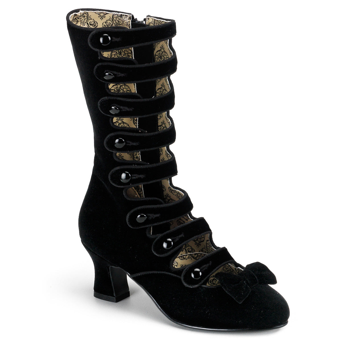 WHIMSEY-115 Bordello Burlesque 2.5" Heel Black Velvet Boots-Bordello- Sexy Shoes