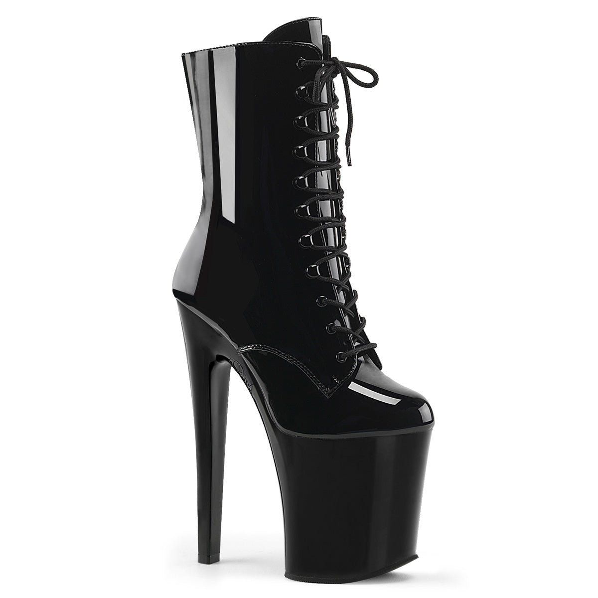 XTREME-1020 8" Heel Black Patent Pole Dancer Platform Black Patent Boots
