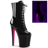 Black Hot Pink 8 Inch Pole Dancer Ankle Boots -  Pleaser XTREME-1020TT