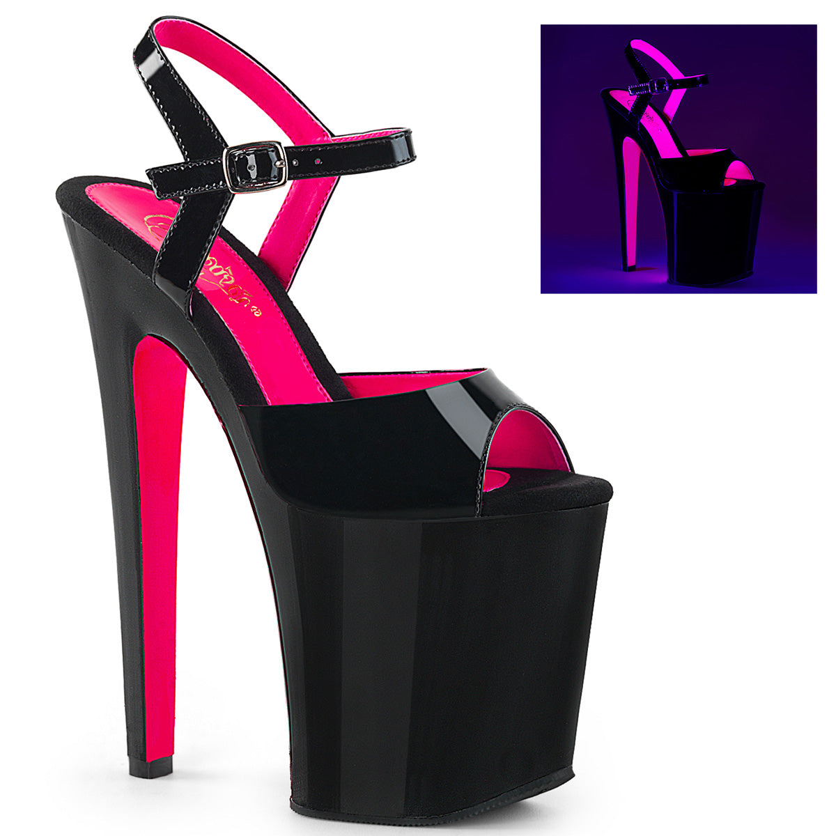 Xtreme-809TT 8 "zapatos de plataformas de baile de polos negras de Heel